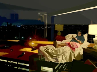 Richmond, Virginia, hotell på natten, 2025 (digital konst)