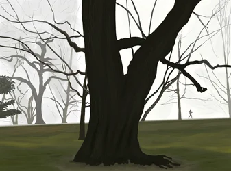 Träd och joggare. Tidig morgon. Prospect park (digital konst)
