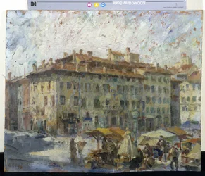 Marknad på Piazza Grande i Modena (mars på Piazza Grande i Modene) (olja på duk)