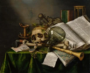 Vanitas - stilleben med böcker och dödskallar