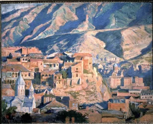Tbilisi (Republiken Georgien) (Tiflis) - Utsikt över en stad i Kaukasus, i ett landskap av klippiga berg - Målning av Evgeny Evgenyvich Lanceray (Eugene Lansere) (1875-1946), olja på duk