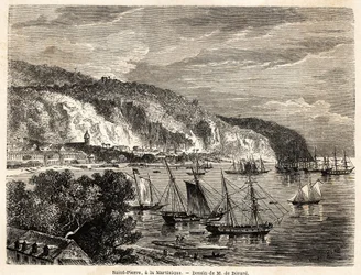 Vy över Saint Pierre, på Martinique, teckning av Auguste de Berard (1824-1881), för att illustrera resorna till Västindien, 1858-1859, av Anthony Trollope (1815-1882). Gravyr i "" Jorden runt, ny resejournal"" Paris