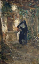 Nunna vid brunn, av Ezechiele Acerbi (1850-1920), olja på duk, 92,5x57,5 cm