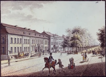 Utsikt över operahuset, Berlin (penna och bläck och wc på papper)