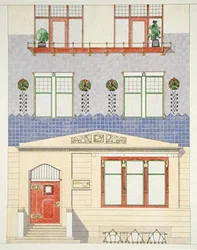 Design för fasaden av ett tyskt stadshus, tidigt 1900-tal, från 