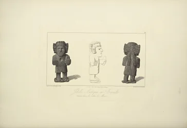Aztekiska idoler i basalt, illustration från "Views of the Cordilleras and Monuments of the Native Peoples of America" ​​av Alexander von Humboldt och Aime Bonpland