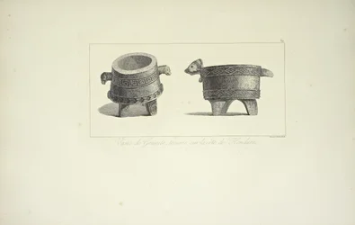 Vaser i granit, hittade på Honduras kust, illustration från "Views of the Cordilleras and Monuments of the Indigenous Peoples of America" ​​av Alexander von Humboldt och Aime Bonpland, 1813