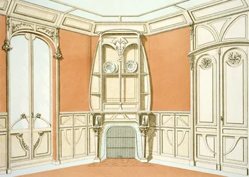 Inredning för en matsal, illustration från Menuiserie dArt Nouveau publicerad c.1900