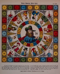 Game of Schwarzer Peter, eller Black Peter, broadsheet publicerad av Ackermann, Wissembourg