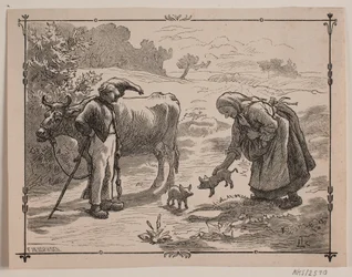 Illustration till folksagan "Tre små röda grisar"