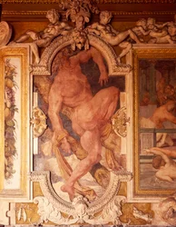 Fresker och stuckatur i Francis I:s galleri Chateau de Fontainebleau (ett världsarv av UNESCO