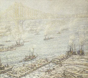 East River, New York, vinter, ca 1915 (olja på duk)