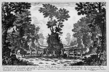 Illustration till akt III av operan "La venere gelosa"" (Venus avundsjuk) av Francesco Sacrati. Dekor av Jacopo Torelli