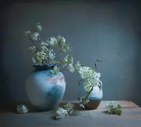 Stilleben med vita blommor