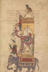 Elefantklockan, folio från en bok om kunskapen om genialisk mekanisk..., A.H. 715A.D.1315