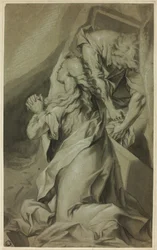 Knästående Magdalena och gravskötare