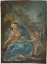 Vila på flykten till Egypten (recto); Madonna från Rosenkransen (verso)
