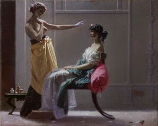 Scapigliatura: Ancient toalett (Toilette ancienne) par Faruffini, Federico (1831-1869). Olja på duk, storlek: 40x49,5