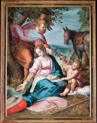 Sockenmuseum. Målning. Den heliga familjen tar en vila medan de flyger till Egypten. Olja på duk. F. Barocci