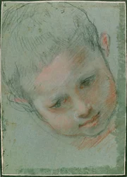 The Head of a Boy, ca 1586-89 svart, röd, vit och kötttonad krita)