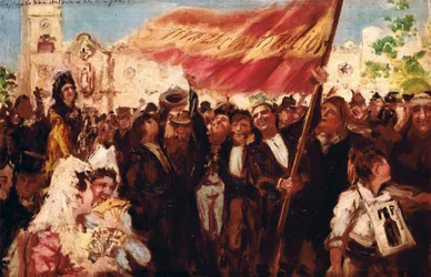 Plaza San Antonio de Cadiz på dagen för eden av konstitutionen 1812 (olja på duk)