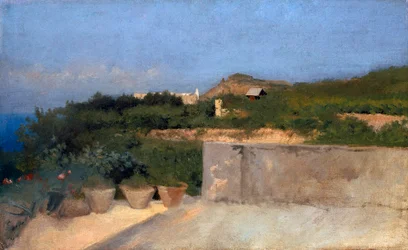 Terrass i Resina, av Federico Rossano (1835-1912), olja på duk, 33x53 cm