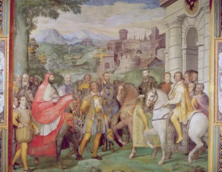 Karl V (1500-58) med Alessandro Farnese (1546-92) i Worms, från 