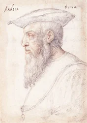 Porträtt av Andrea Doria i profil till vänster, iklädd det gyllene skinnet,