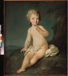 Liten naken flicka. Målning av Fjodor Stepanovitj Rokotov (1735-1808), olja på duk, omkring 1780. Rysk konst