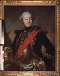 Porträtt av den militäre och politiske ledaren, kejsarinnan Katarina II:s (1729-1796) gunstling, greve Grigori Orlov (eller Orloff)