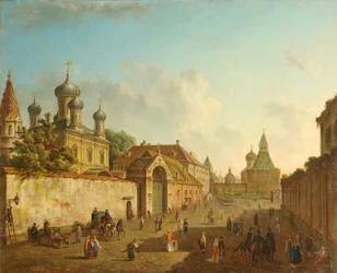 Utsikt från Lubyanka-torget till Vladimir-porten i Moskva, 1800-talet