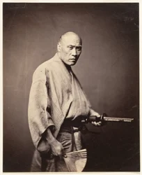 Samurai, Yokohama (1864-65) (albumin silvertryck)