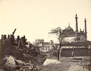 Batteri nära Begum Kotie. Sir Colin Campbells andra attack i mars 1858