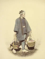 Japansk kock på väg tillbaka från marknaden