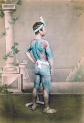 Tatuerad japansk brudgum betto, Japan, 1882