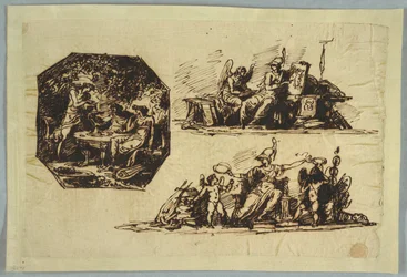 Bacchus, Apollo och Mnemosine; Minerva med troféer