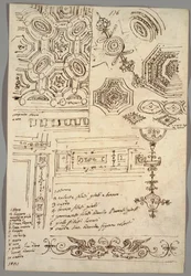 Dekorativa motiv; Verso: Anatomiska studier