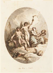 Design för vägg- eller takdekoration med Bacchus, Hymen och Venus