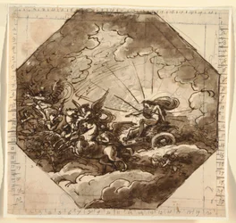 Teckning, Apollo i sin vagn med Aurora, Sala Ottogonale, Palazzo Milzetti, Faenza, 1804-05