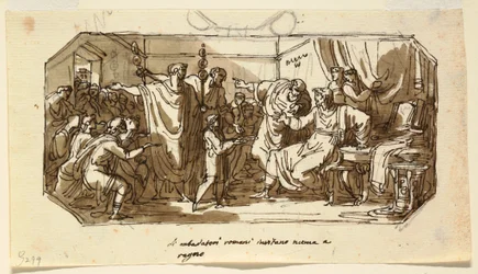 Teckning, takdesign: Romersk ambassadör ber sabinern Numa Pompilius att regera över Rom, Sala di Numa Pompilio, Palazzo Milzetti, Faenza, 1802-05