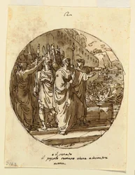 Ritning, takutformning för Numa Pompilius välkommen till Rom efter sitt val, Sala di Numa Pompilio, Palazzo Milzetti, Faenza, 1804-05