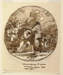 Ritning, Takutformning för invigningen av Numa, Sala di Numa Pompilius, Palazzo Milzetti, Faenza, 1802-05