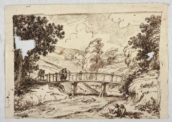Teckning, Landskap med bro, sent 1700-tal-tidigt 1800-tal