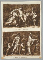 Teckning, Blad ur en skissbok:  Silenus triumf; offret till Bacchus, 1800-1810