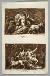 Teckning, Blad ur en skissbok: Silenus triumf och Bacchus och Ariadnes triumf, 1800-1802