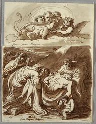 Fyra Putti gör musik, studie efter Lodovico Carracci; Kristus, studera efter Massari