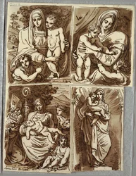 Madonna och barn och St. John, Studie efter Francia; Madonna och barn med St. John, Studie efter Dossi; Madonna och barn med St. John, biskop Saint, St. Appolonia; Madonna och barn i nisch, studie efter skulptur av Salvator Mundy