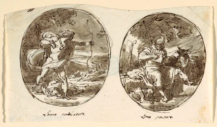 Man the Hunter, Man the Shepherd, Design för välvt tak, Sala dei Legislatori, Palazzo Conti-Sinibaldi, Faenza