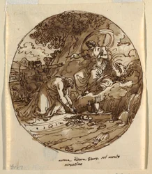 Numa Pompilius dyrkar Jove på Aventinen, takdesign för Sala di Numa Pompilius, Palazzo Milzetti, Faenza