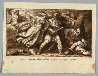 Ark från en skissbok: Minerva beordrar Ulysses att sluta fred med Penelopes friare (Minerva framkallar Ulisse alla pace con i Proci)